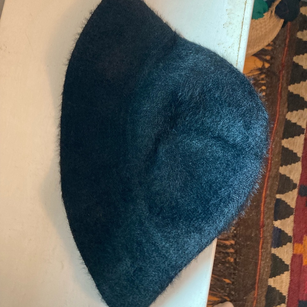 Black faux angora cloche bucket hat